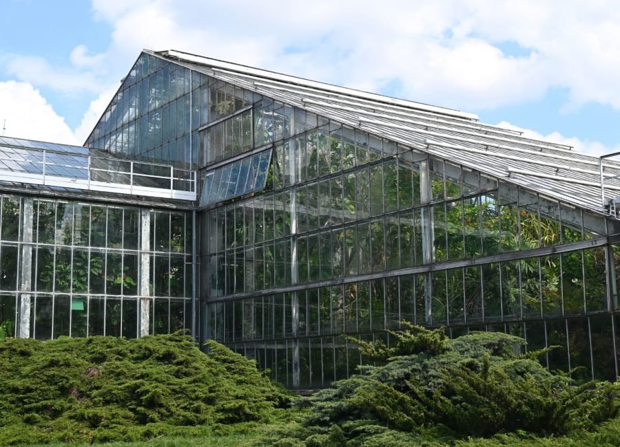 An image of a greenhouse construction project in progress